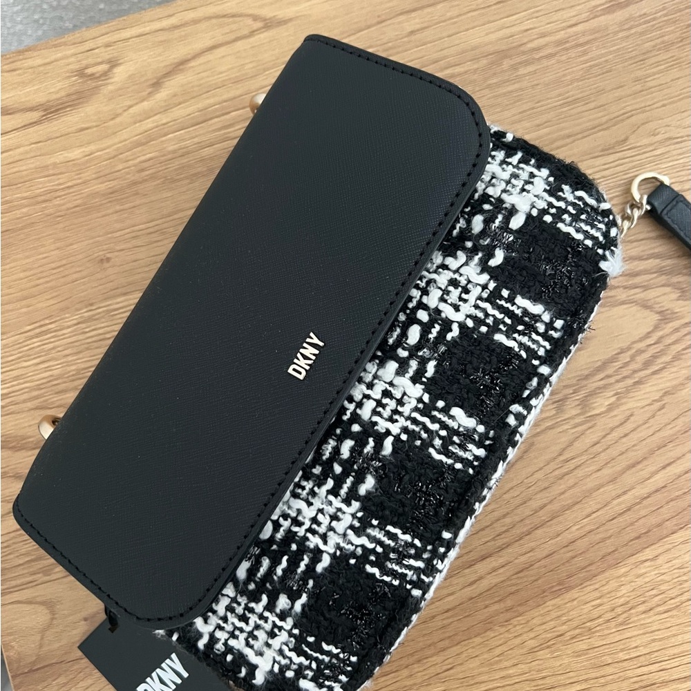 DKNY Black and White Crossbody Bag with Geometric Design